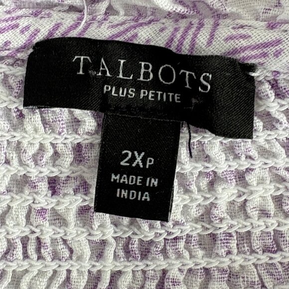 Talbots Smocked Top Plus Petite 2XP Purple White Blissful Meadow Floral Linen - Picture 5 of 9